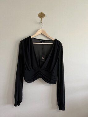 Sincerely Jules Black Sheer Ruched Crop Top XL NWT